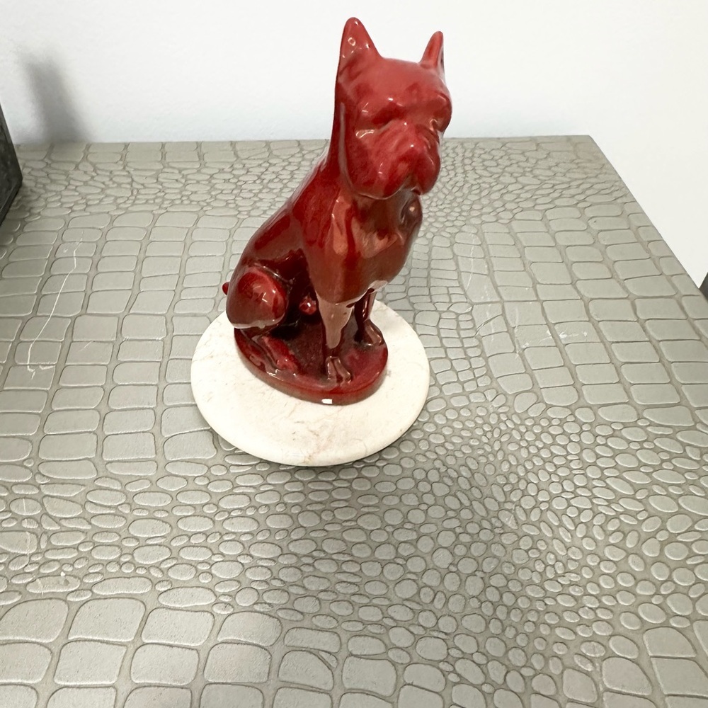 Vintage Zsolnay Eosin Red iridescent Hand Painted Ceramic Boxer Dog Figurine
